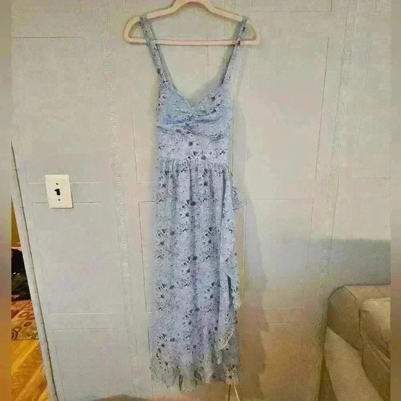 Lulus Baby Blue and Red Floral Wrap Sleeveless Maxi Dress Size L NWT - Picture 1 of 16
